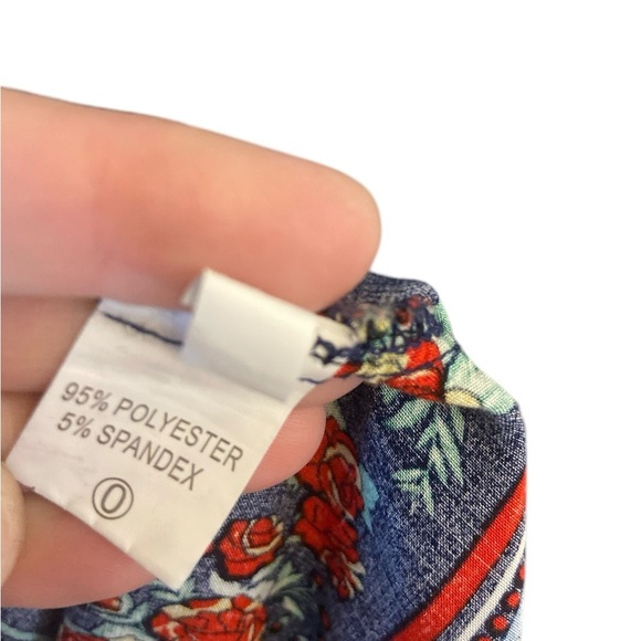 Blue Floral V-Neck Short Sleeve Dress Medium - Picture 12 of 14